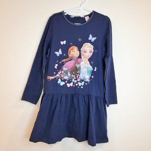 COPY - H&M Girls "Anna and Elsa" Print Drop Waist Jersey Dress Navy Size 6-8Y